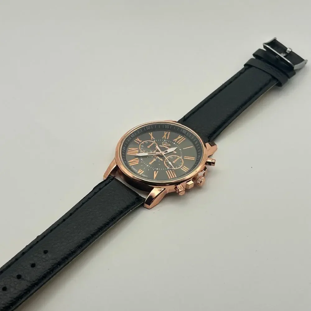 Geneva Platinum RoseGold Women's Fashion Watch Black Strap Working New Battery